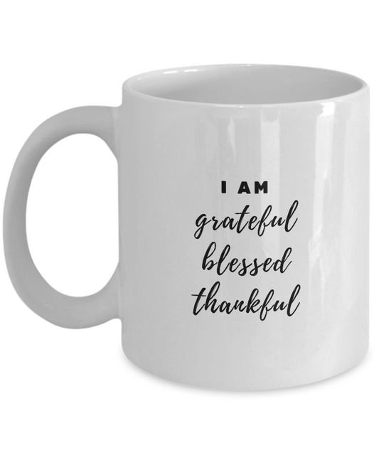 Grateful Blessed Thankful Mug 11 Ounce Ceramic Coffee Mug, Farmhouse Christian Mug, Empowering Women Gift Idea, Cute Coffee Mug Women Mother's Day, Christian Gift Mug, Thankful Cup, Thanksgiving